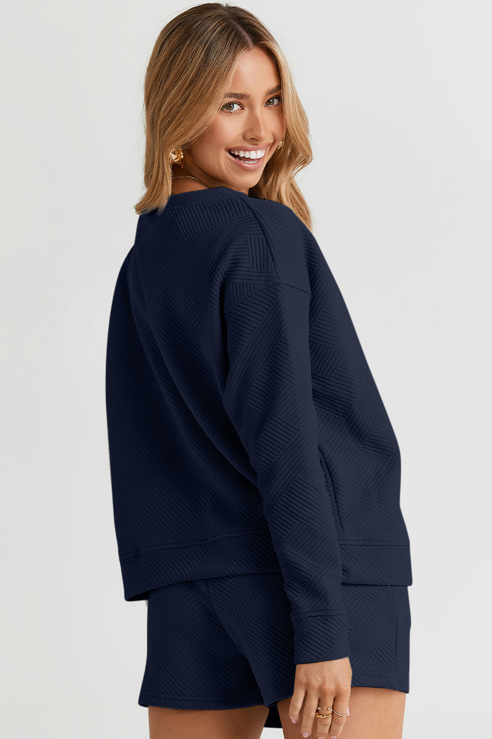 Women Long Sleeve Top and Matching Drawstring Short Set