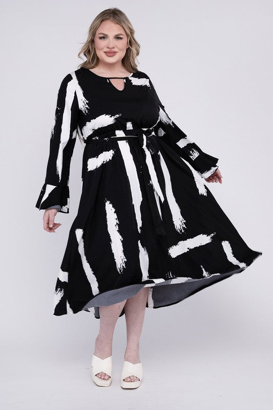 Keyhole Neck Neckline/Belted A Line Midi Dress