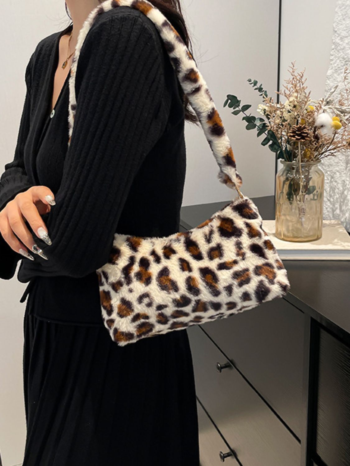 Animal Print Fluffy Shoulder Bag