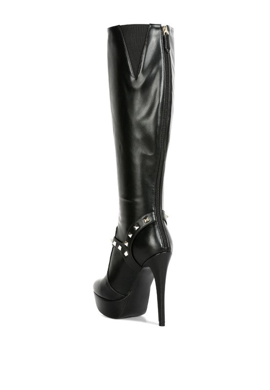 Nephele Silver Stud Stiletto Knee Leather Boots
