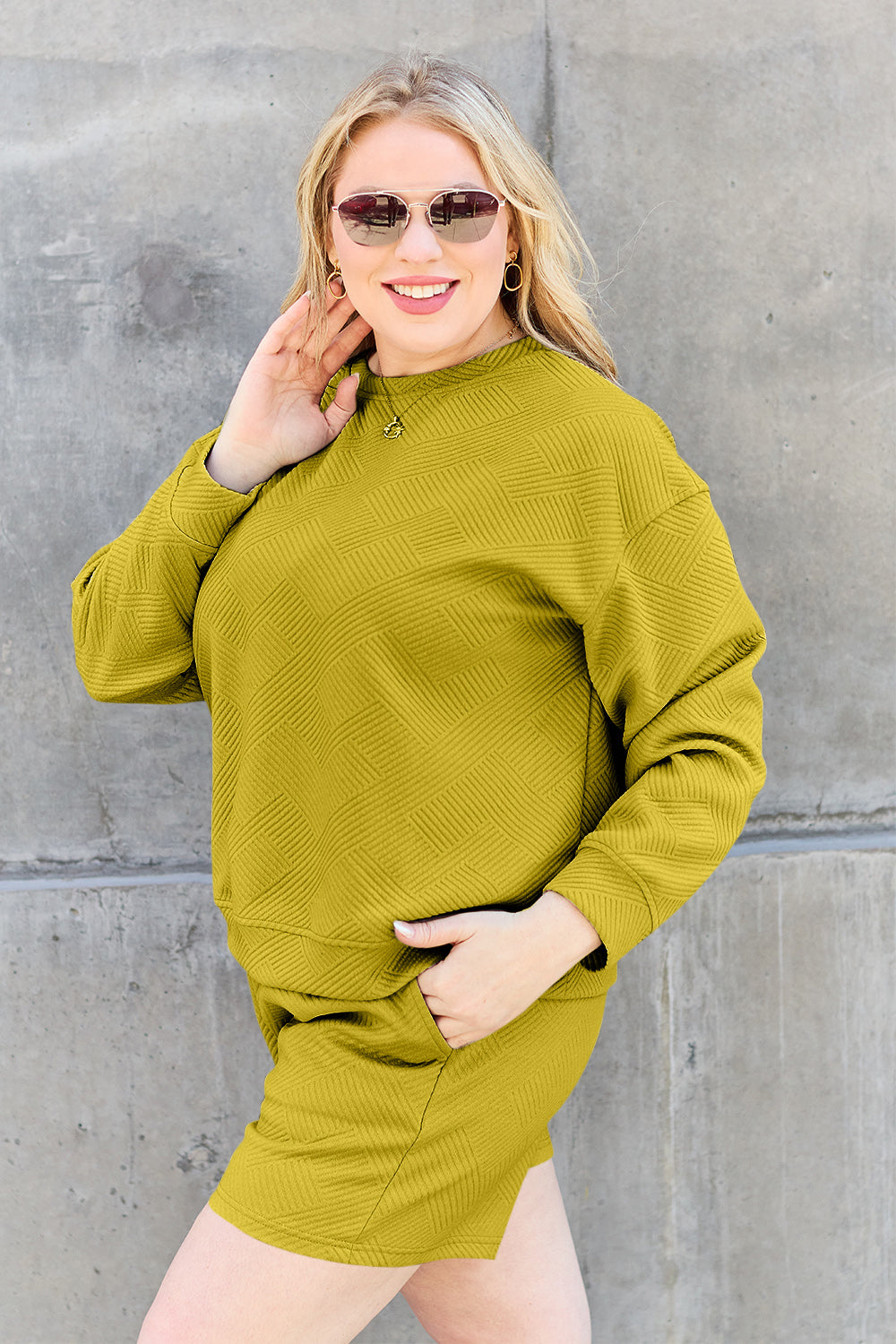 Women Long Sleeve Top and Matching Drawstring Short Set