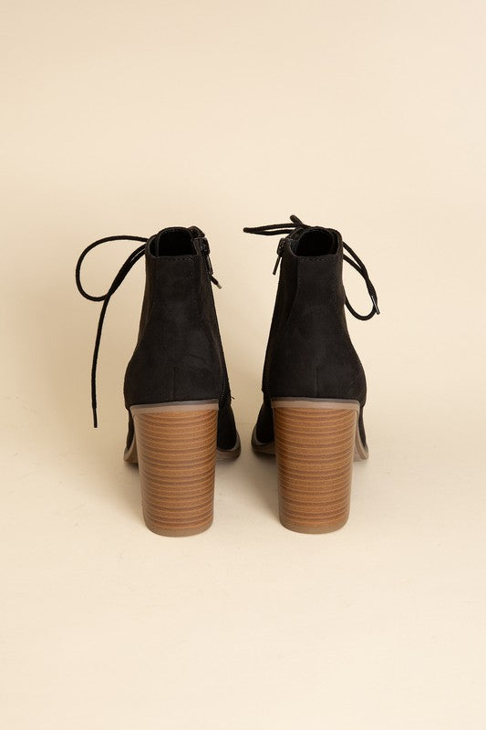 Kidman Lace Up Wooden Heel Ankle Bootie