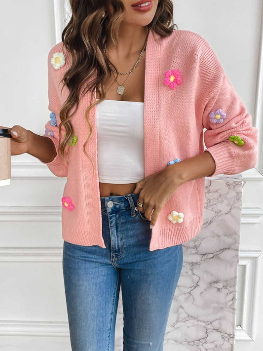 Floral Long Sleeve Open Front Short Cardigan