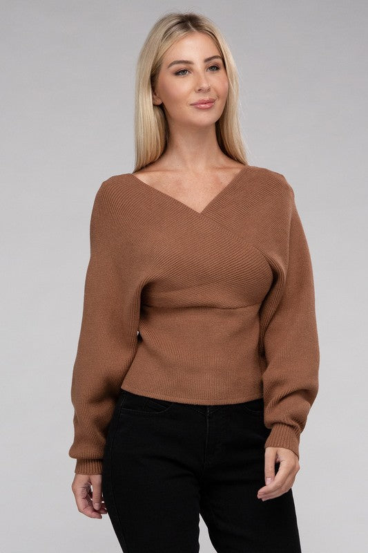 Viscose Cross Wrap Casual Pullover Sweater