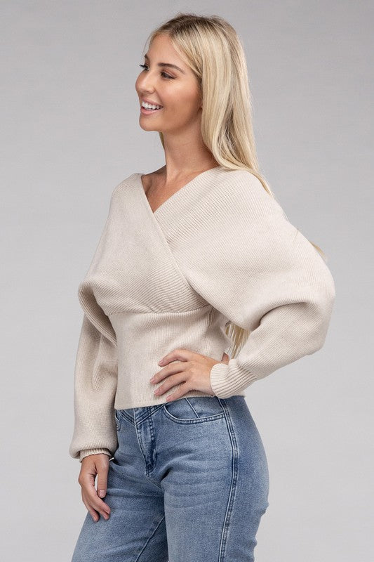 Viscose Cross Wrap Casual Pullover Sweater