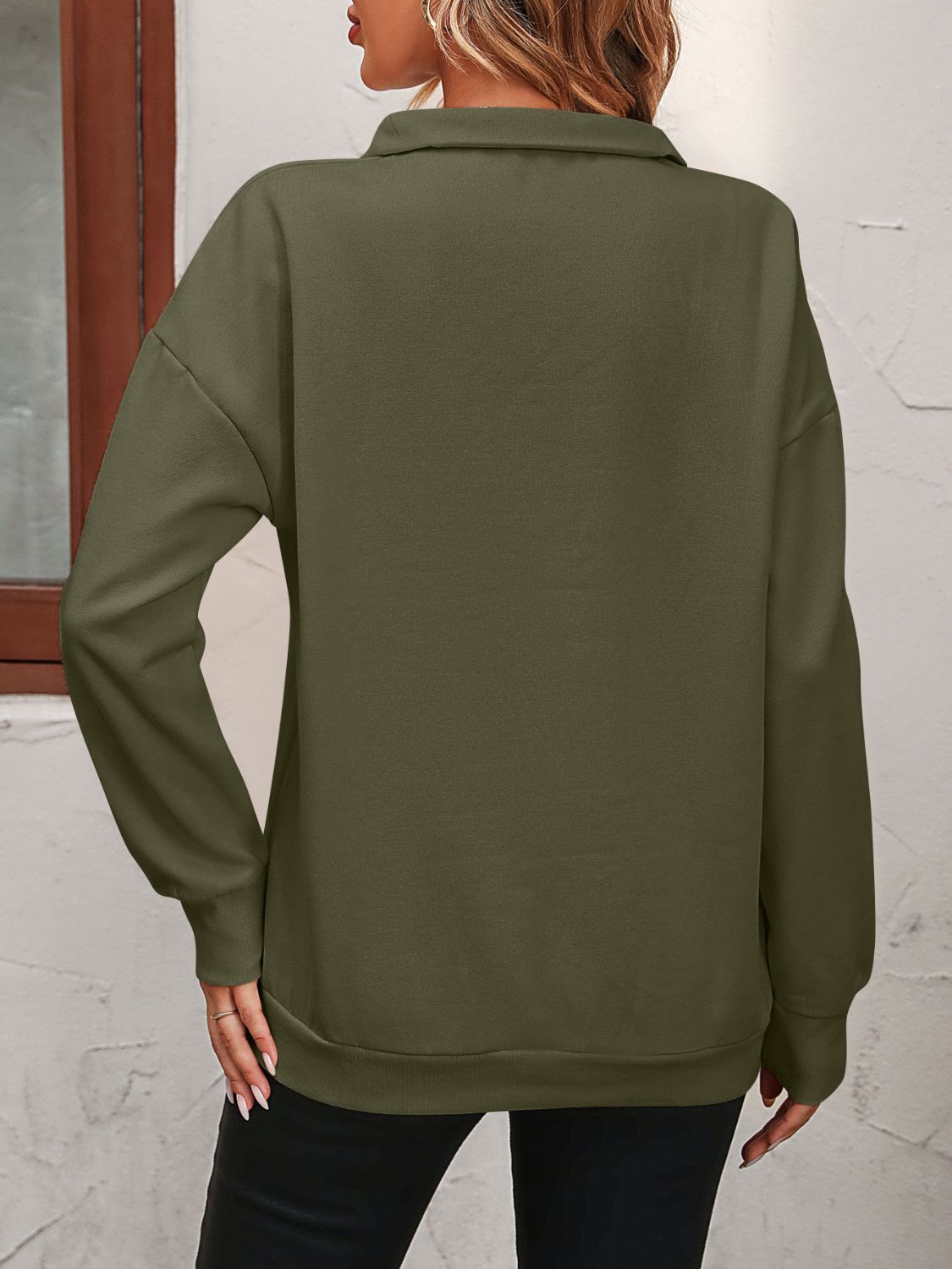 Half Zip-Up Dropped Shoulder Pullover Sweatshirt