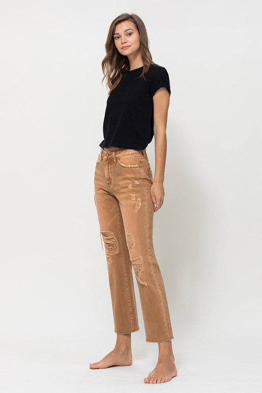 High-RIse Straight Capri Jeans