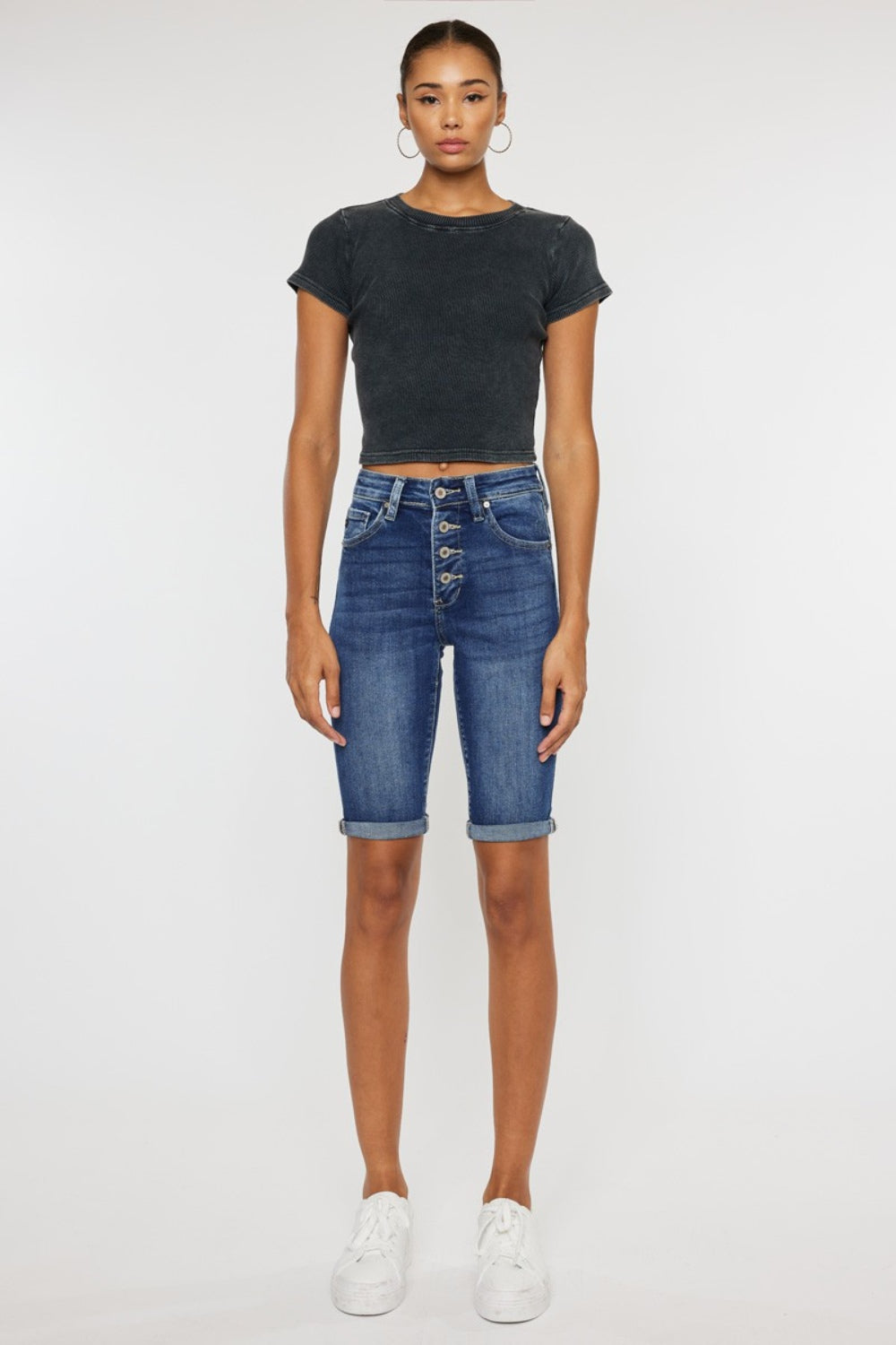 Kancan Button Fly Denim Knee Length Shorts