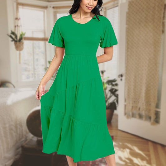 Solid Tiered Flowy Dress