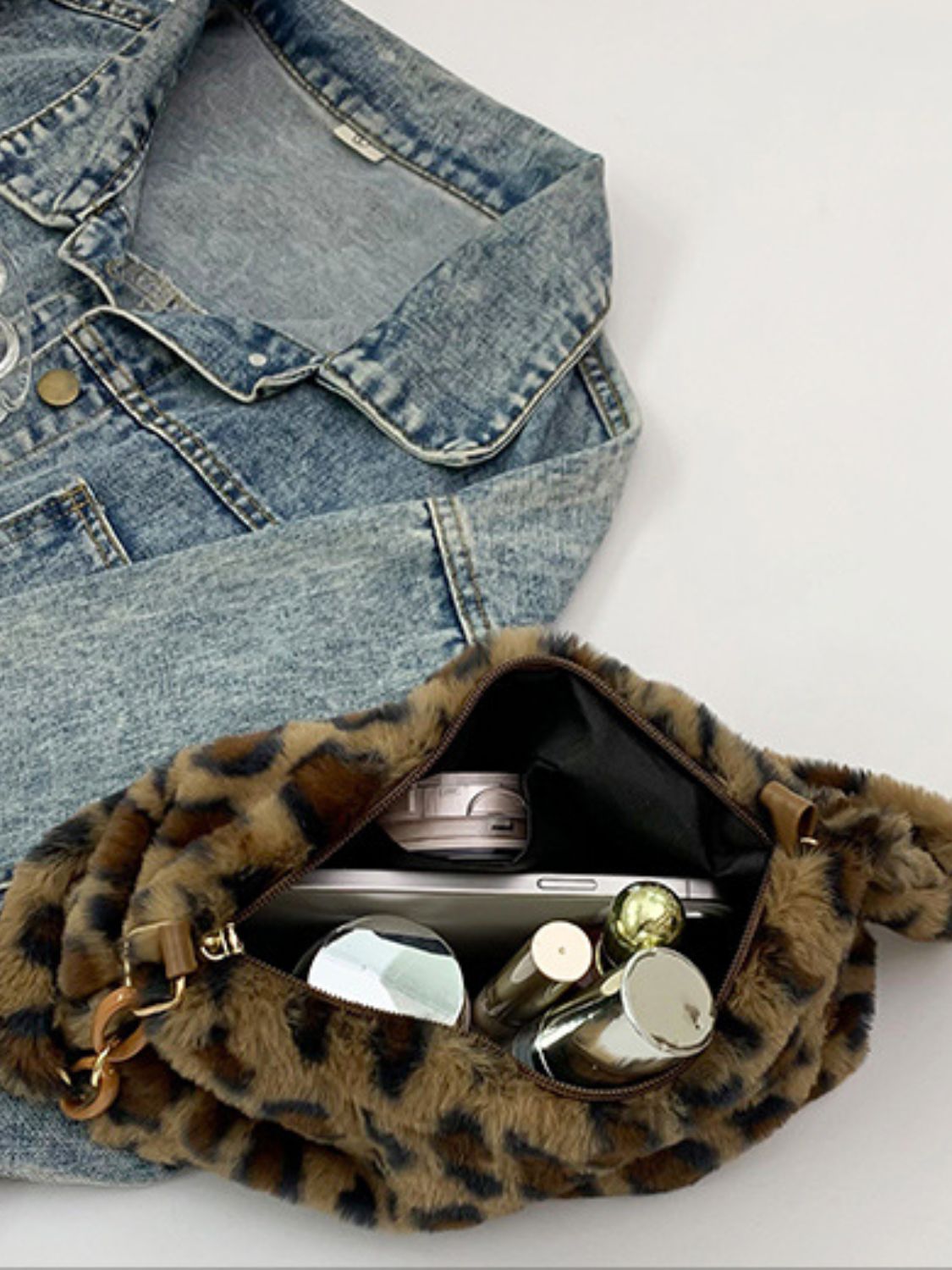 Animal Print Fluffy Shoulder Bag