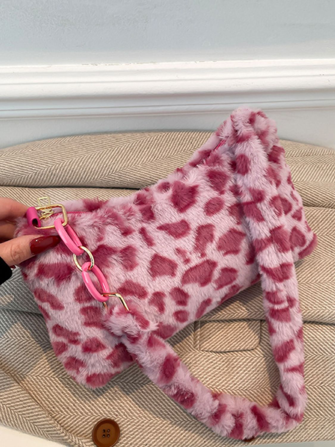Animal Print Fluffy Shoulder Bag
