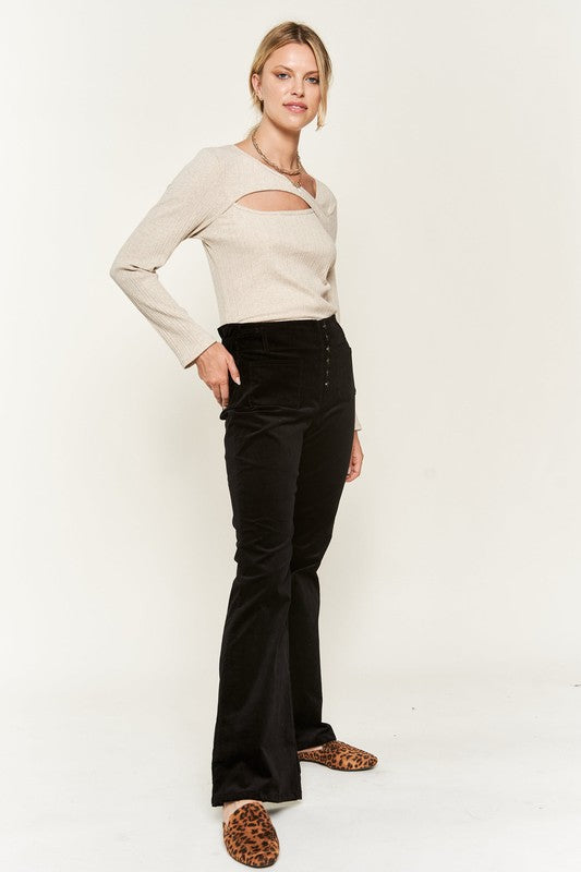 Corduroy Relaxed Fit Pants with Bootleg Bottoms