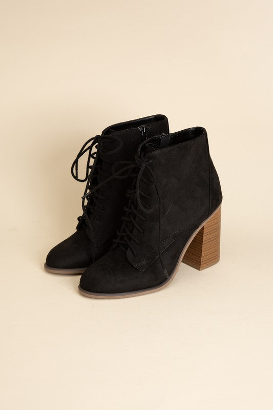 Kidman Lace Up Wooden Heel Ankle Bootie