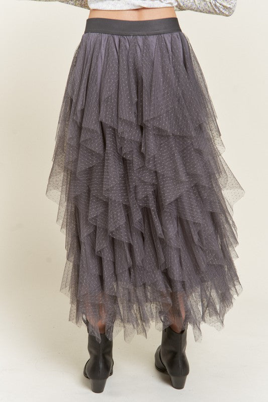 Plus Size Layer Polka Dot Mesh Lined Midi Skirt
