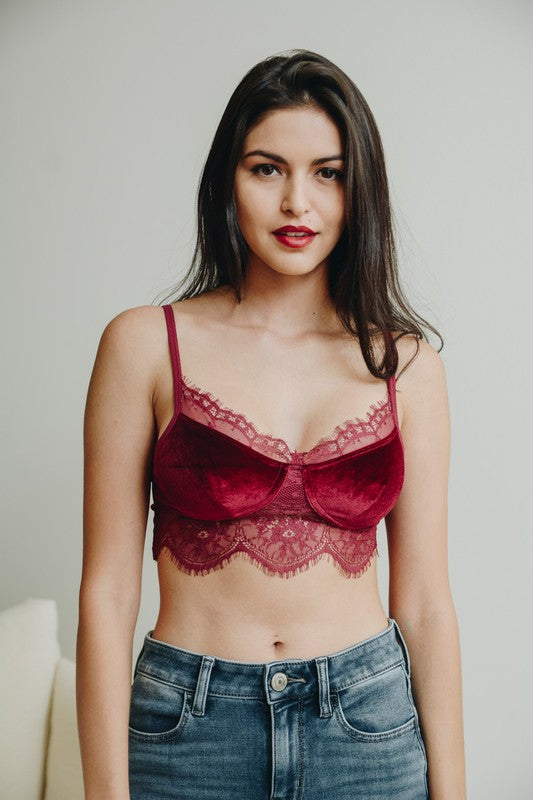 Velvet and Lace Half Cami Bralette
