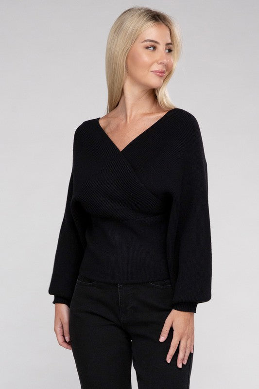Viscose Cross Wrap Casual Pullover Sweater