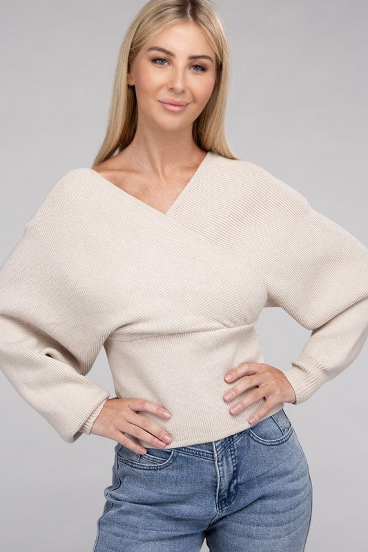 Viscose Cross Wrap Casual Pullover Sweater