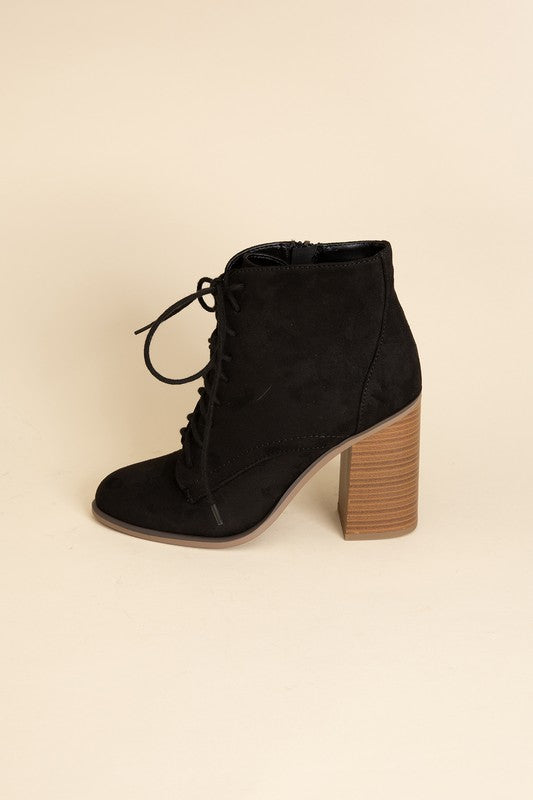 Kidman Lace Up Wooden Heel Ankle Bootie
