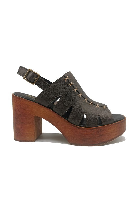 Wood Heel Open Toe Clogs