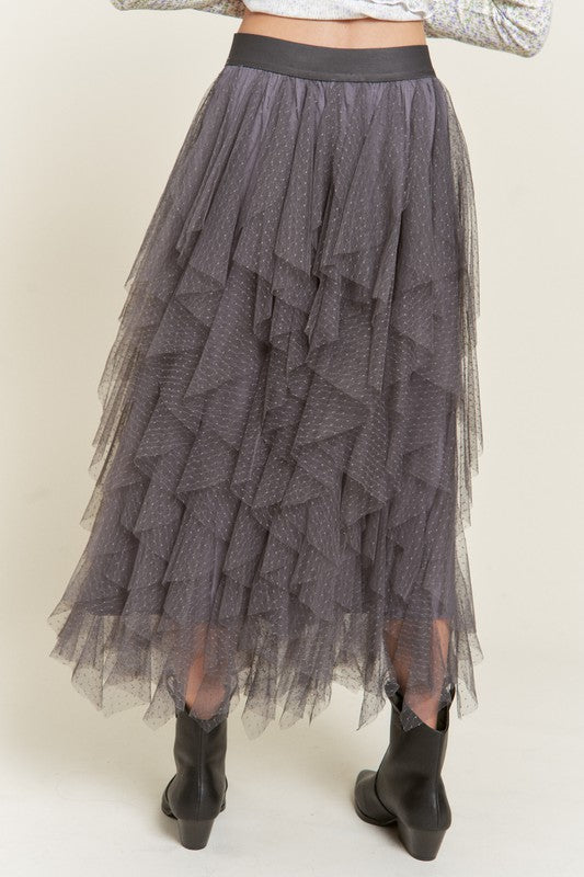 Plus Size Layer Polka Dot Mesh Lined Midi Skirt