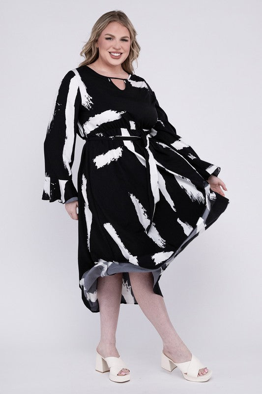 Keyhole Neck Neckline/Belted A Line Midi Dress