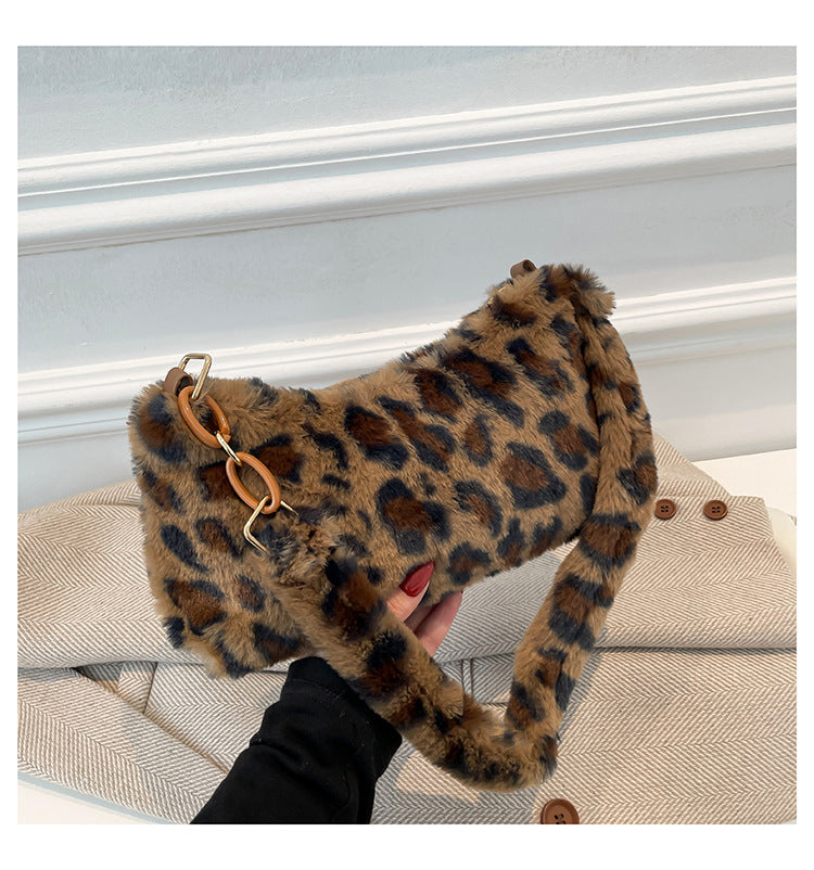 Animal Print Fluffy Shoulder Bag