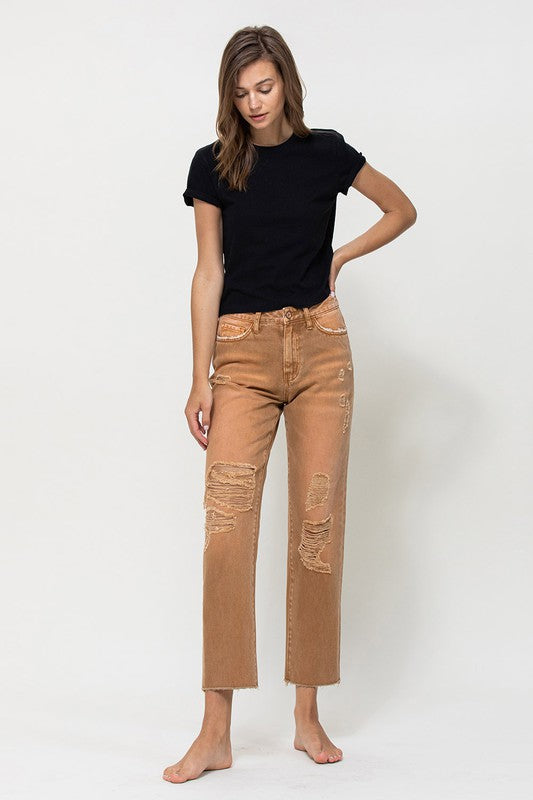 High-RIse Straight Capri Jeans