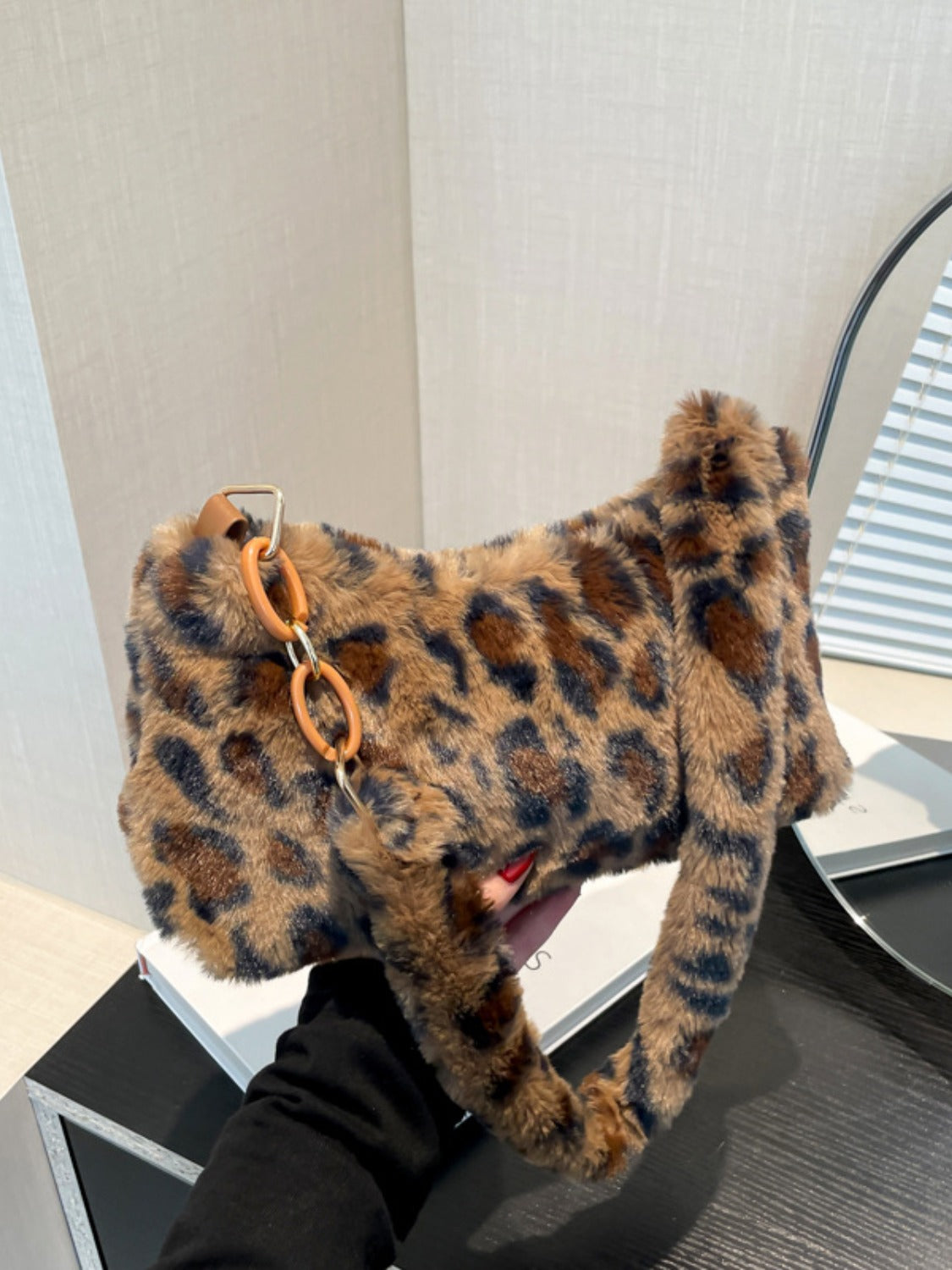 Animal Print Fluffy Shoulder Bag