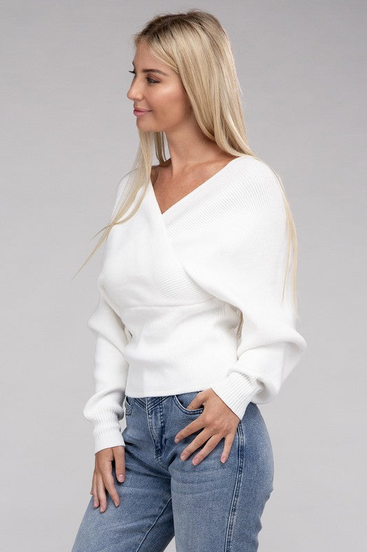 Viscose Cross Wrap Casual Pullover Sweater