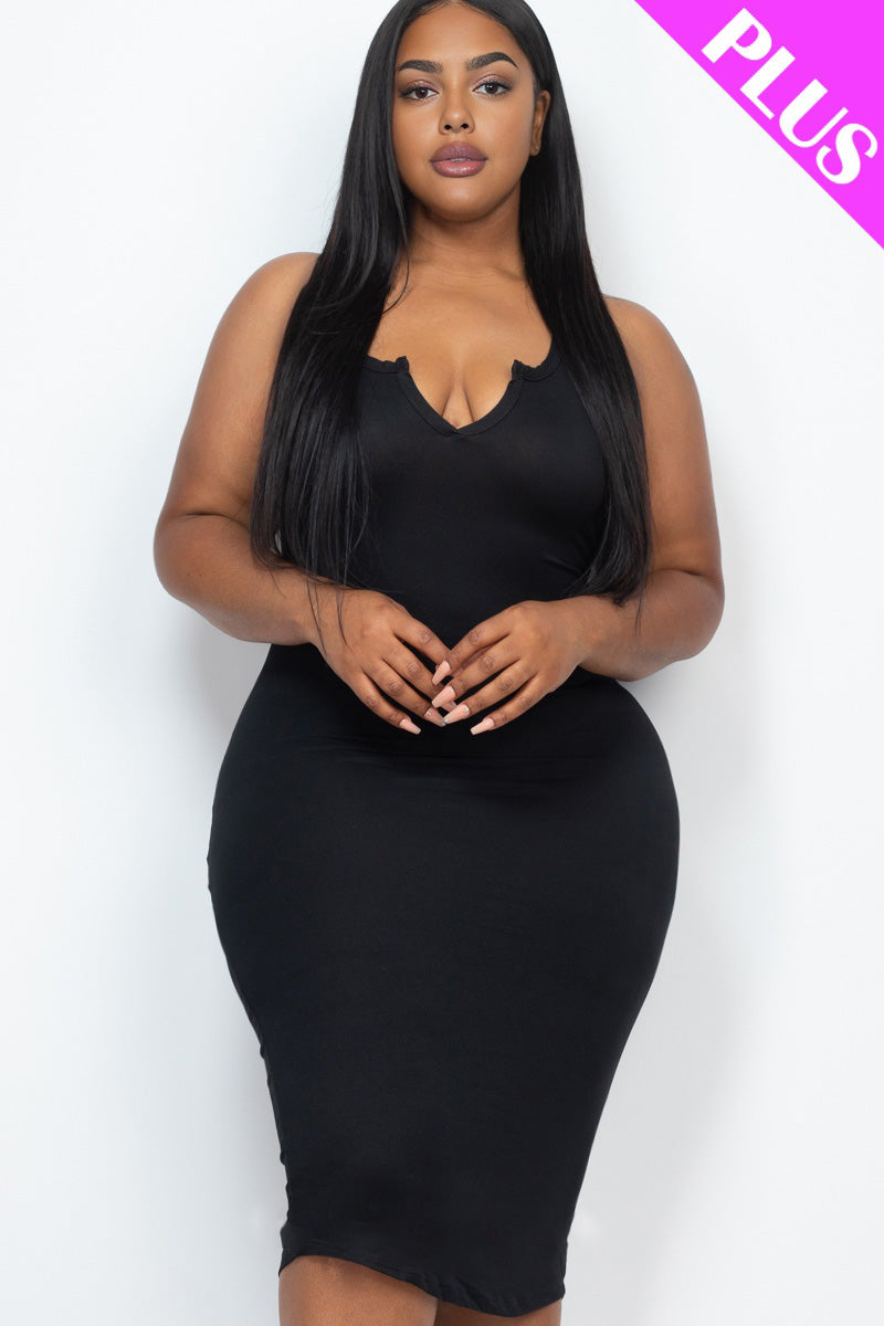 Plus Size Split Neck Tank Midi Dress