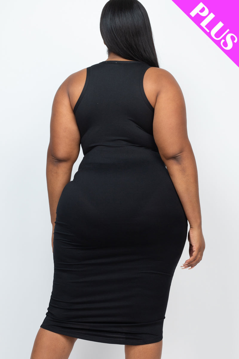 Plus Size Split Neck Tank Midi Dress