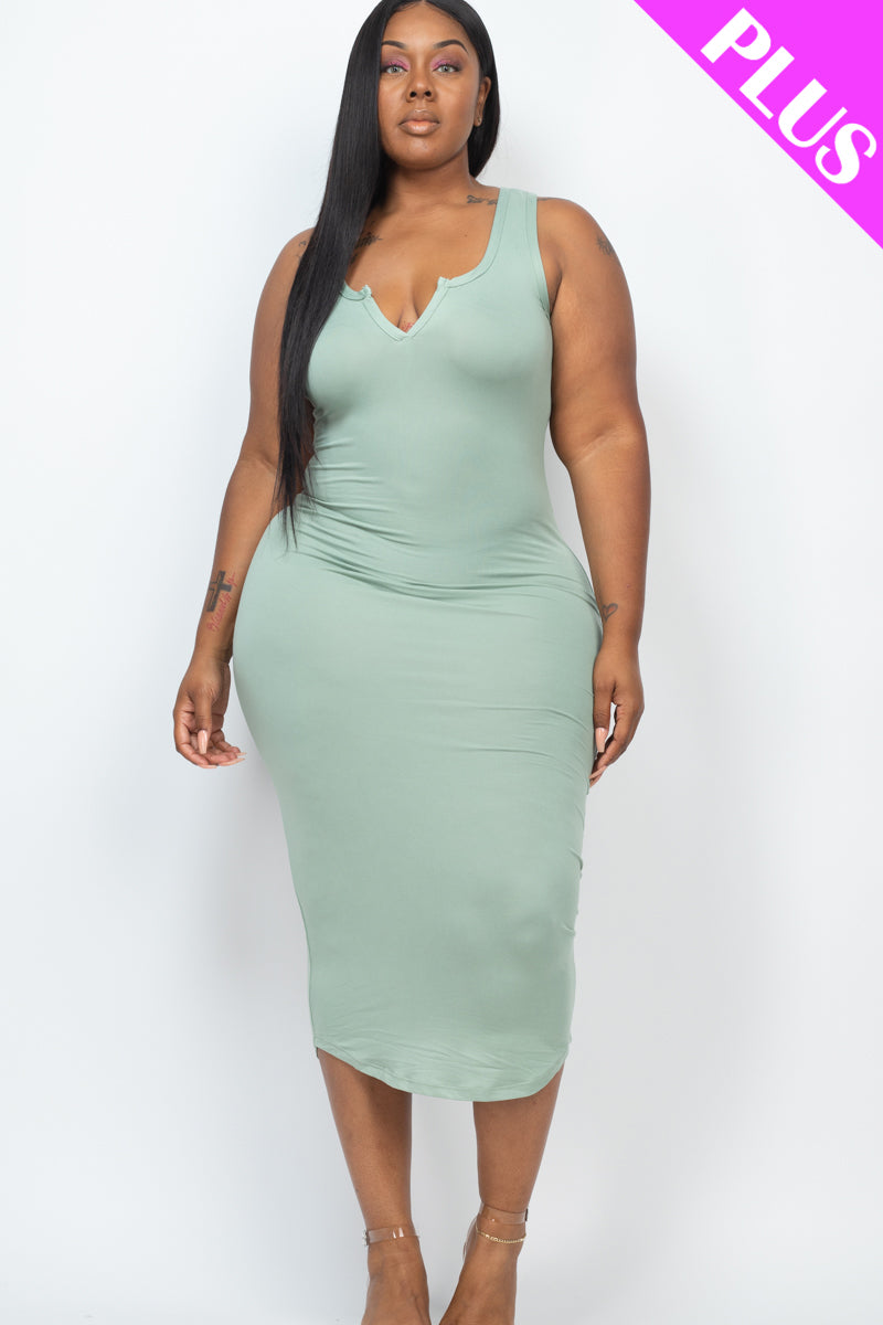 Plus Size Split Neck Tank Midi Dress