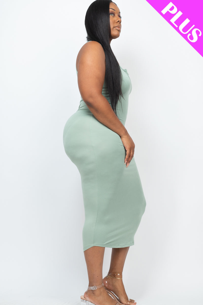 Plus Size Split Neck Tank Midi Dress