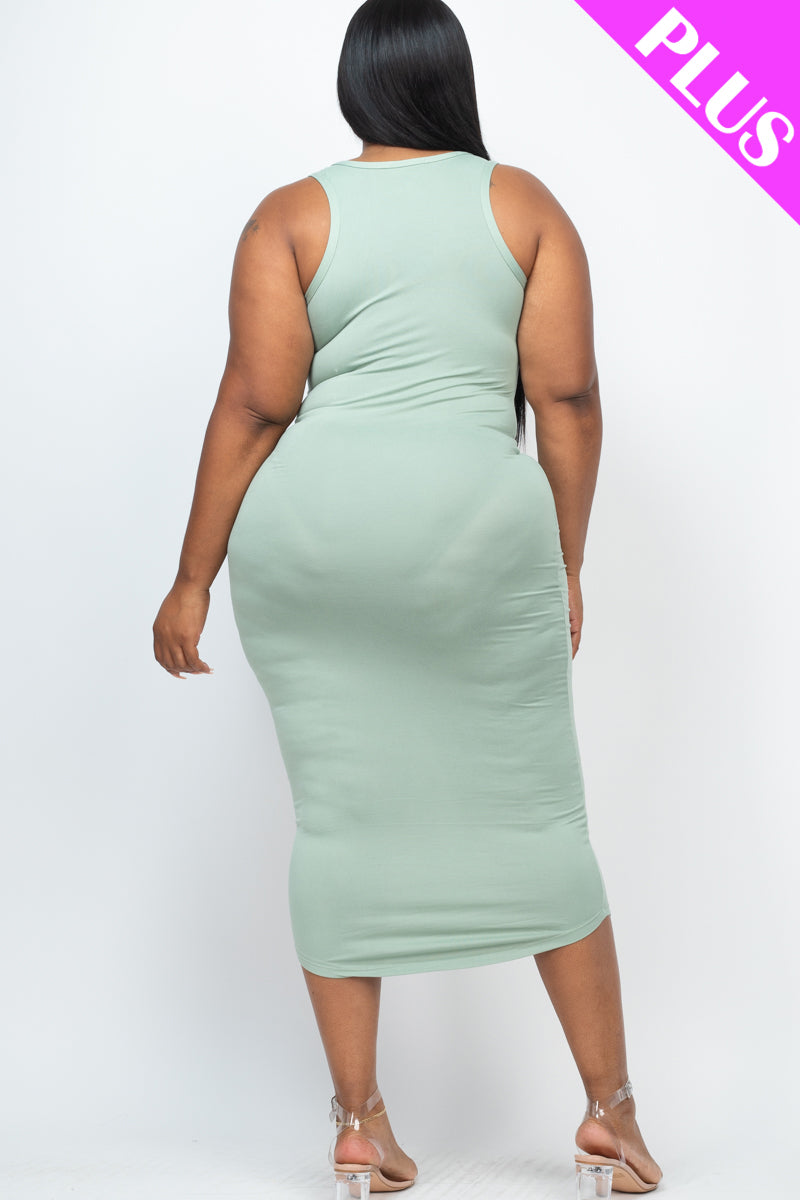Plus Size Split Neck Tank Midi Dress