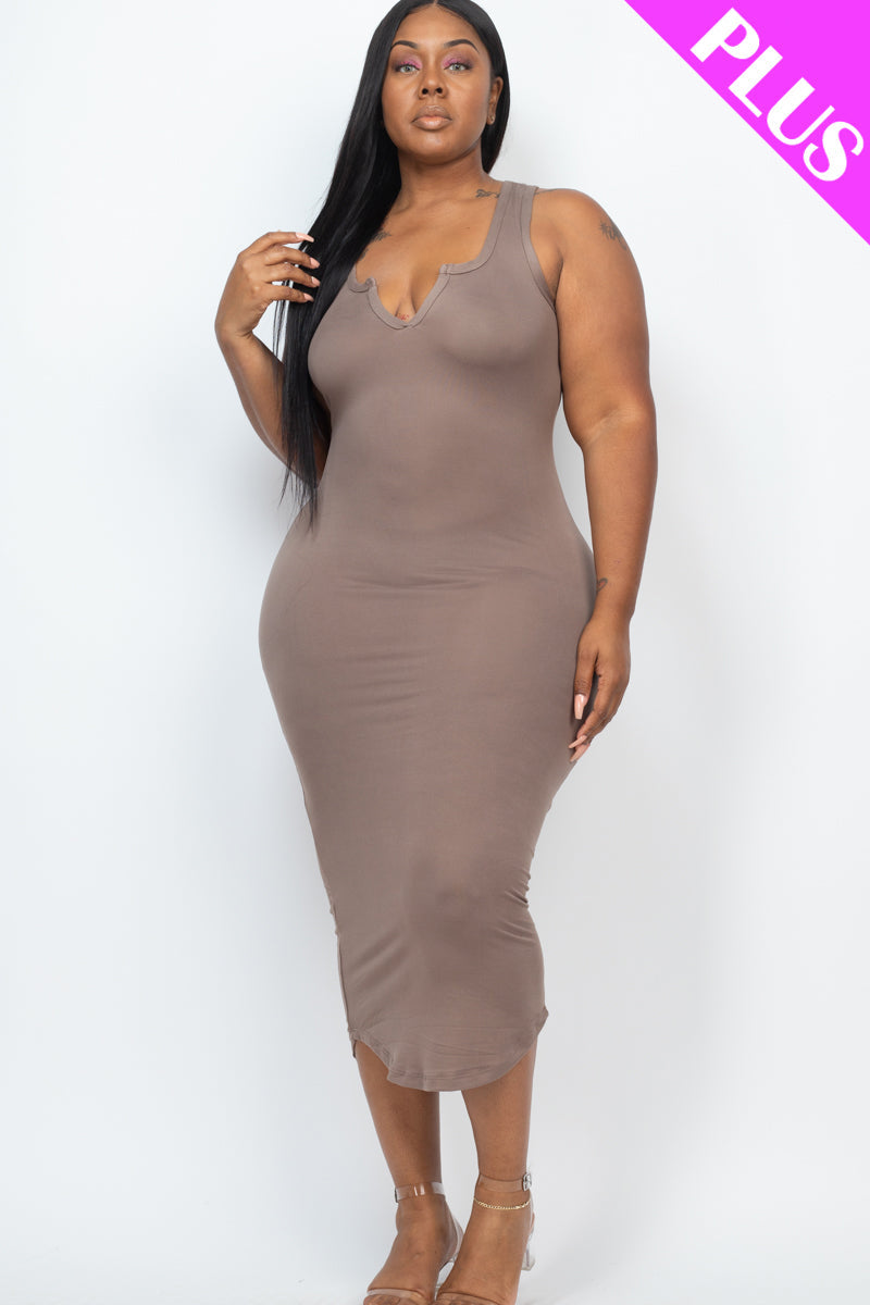 Plus Size Split Neck Tank Midi Dress