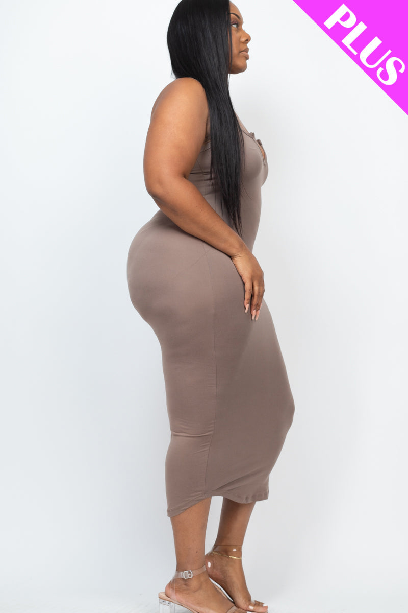 Plus Size Split Neck Tank Midi Dress