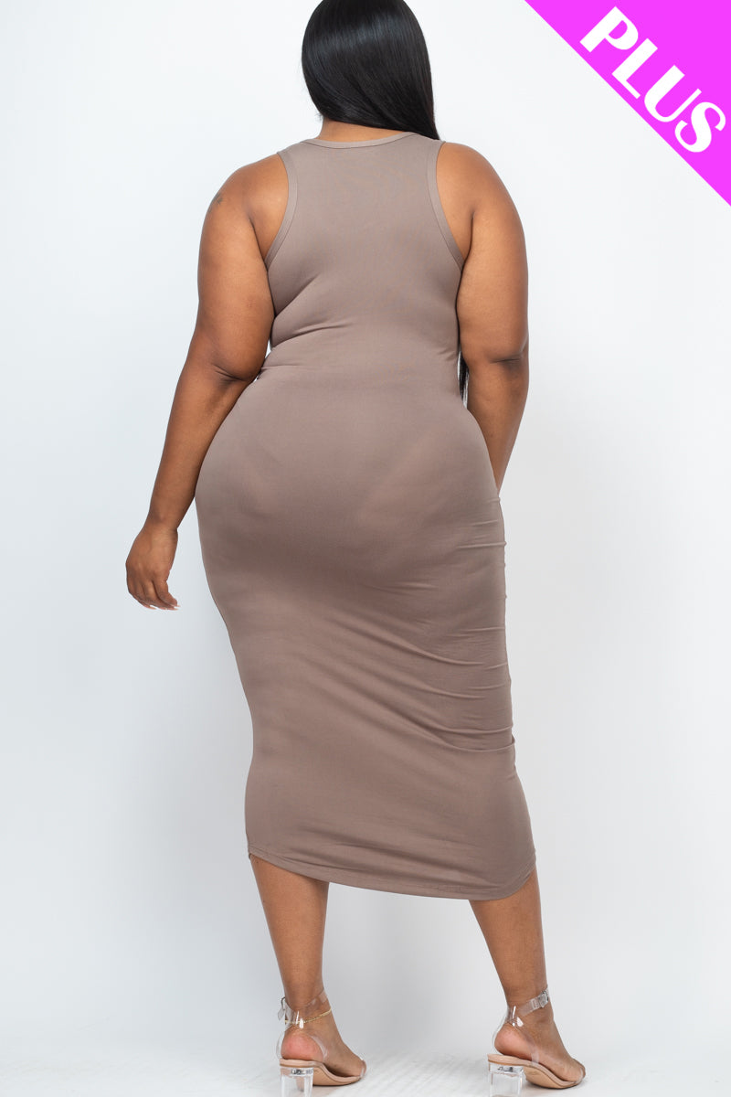 Plus Size Split Neck Tank Midi Dress