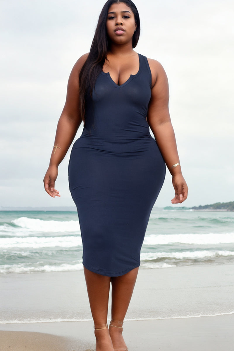 Plus Size Split Neck Tank Midi Dress