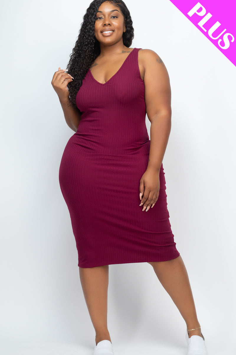 Plus Size Ribbed Sleeveless Bodycon Dress