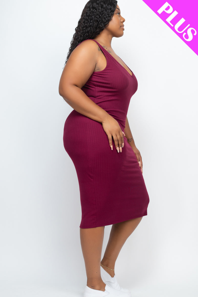 Plus Size Ribbed Sleeveless Bodycon Dress