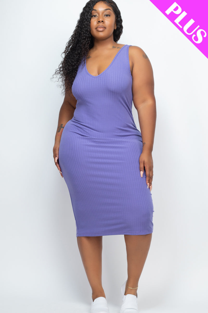 Plus Size Ribbed Sleeveless Bodycon Dress