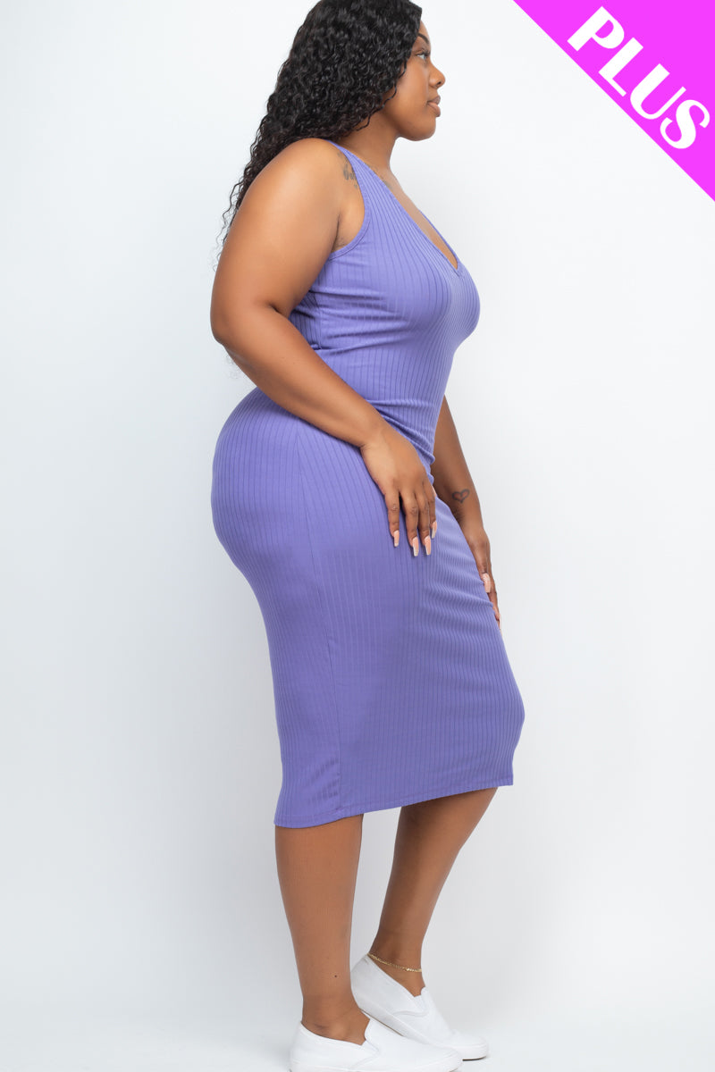 Plus Size Ribbed Sleeveless Bodycon Dress
