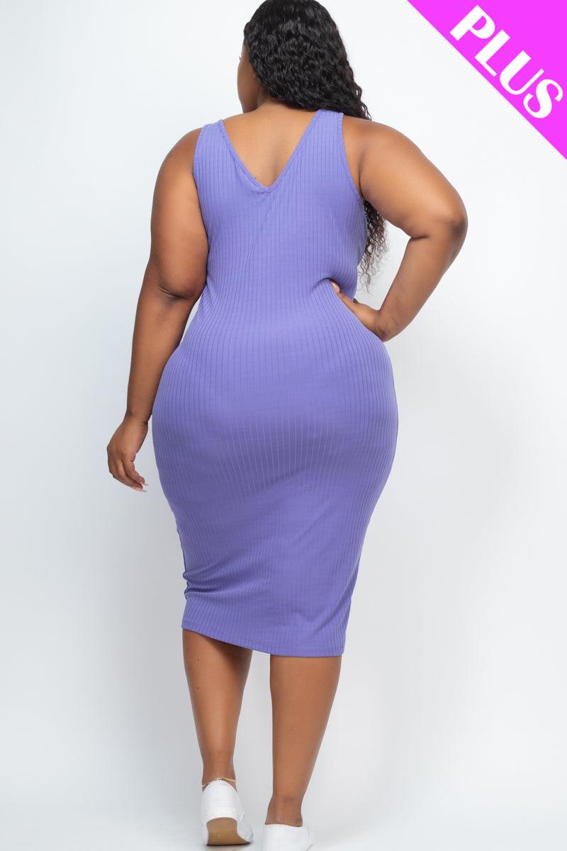 Plus Size Ribbed Sleeveless Bodycon Dress