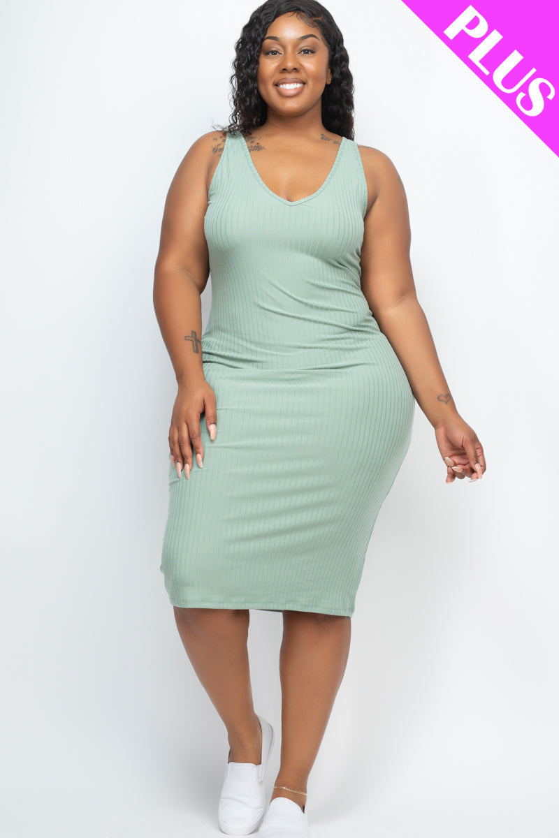 Plus Size Ribbed Sleeveless Bodycon Dress