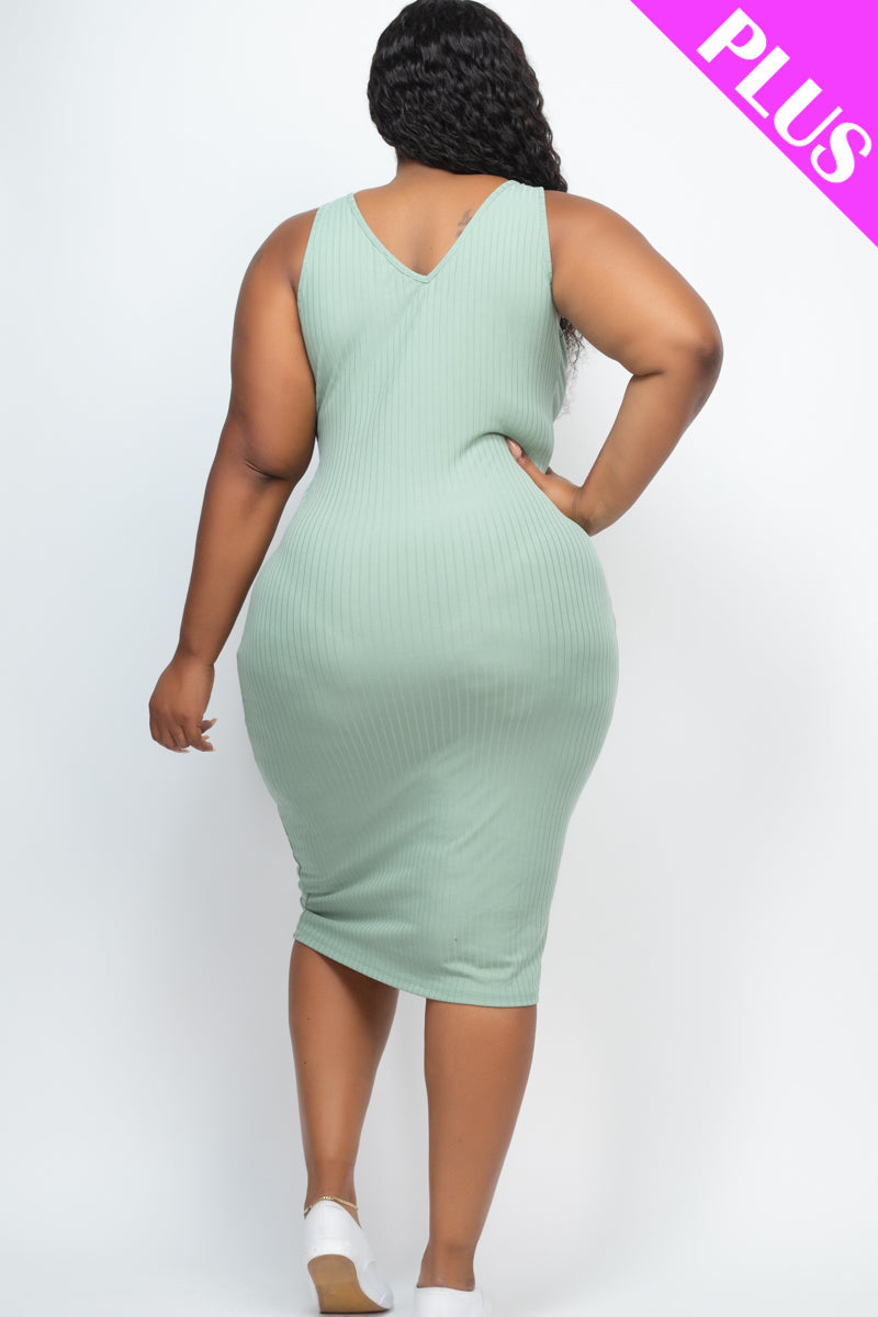 Plus Size Ribbed Sleeveless Bodycon Dress