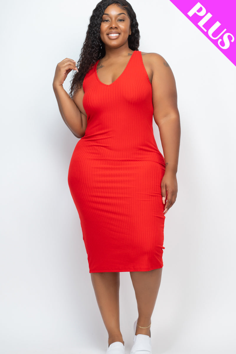 Plus Size Ribbed Sleeveless Bodycon Dress