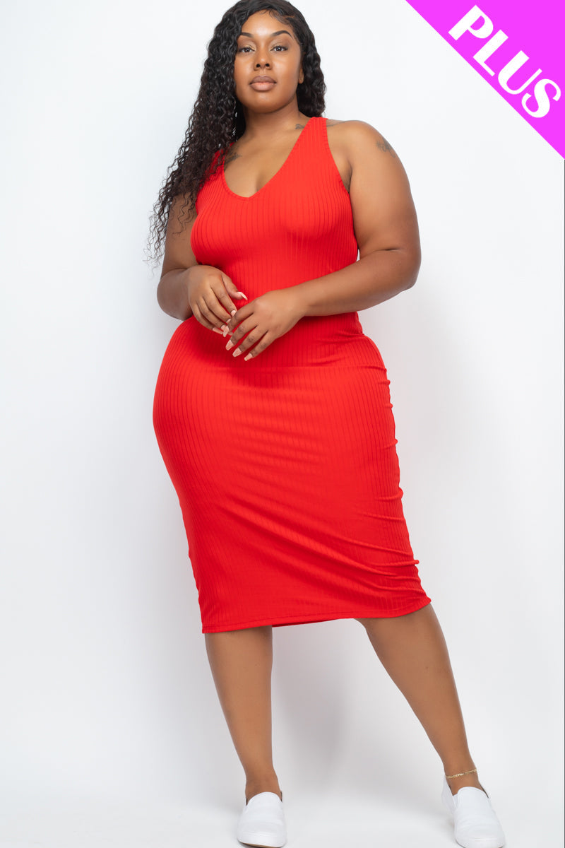 Plus Size Ribbed Sleeveless Bodycon Dress