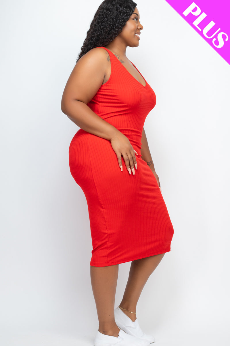 Plus Size Ribbed Sleeveless Bodycon Dress