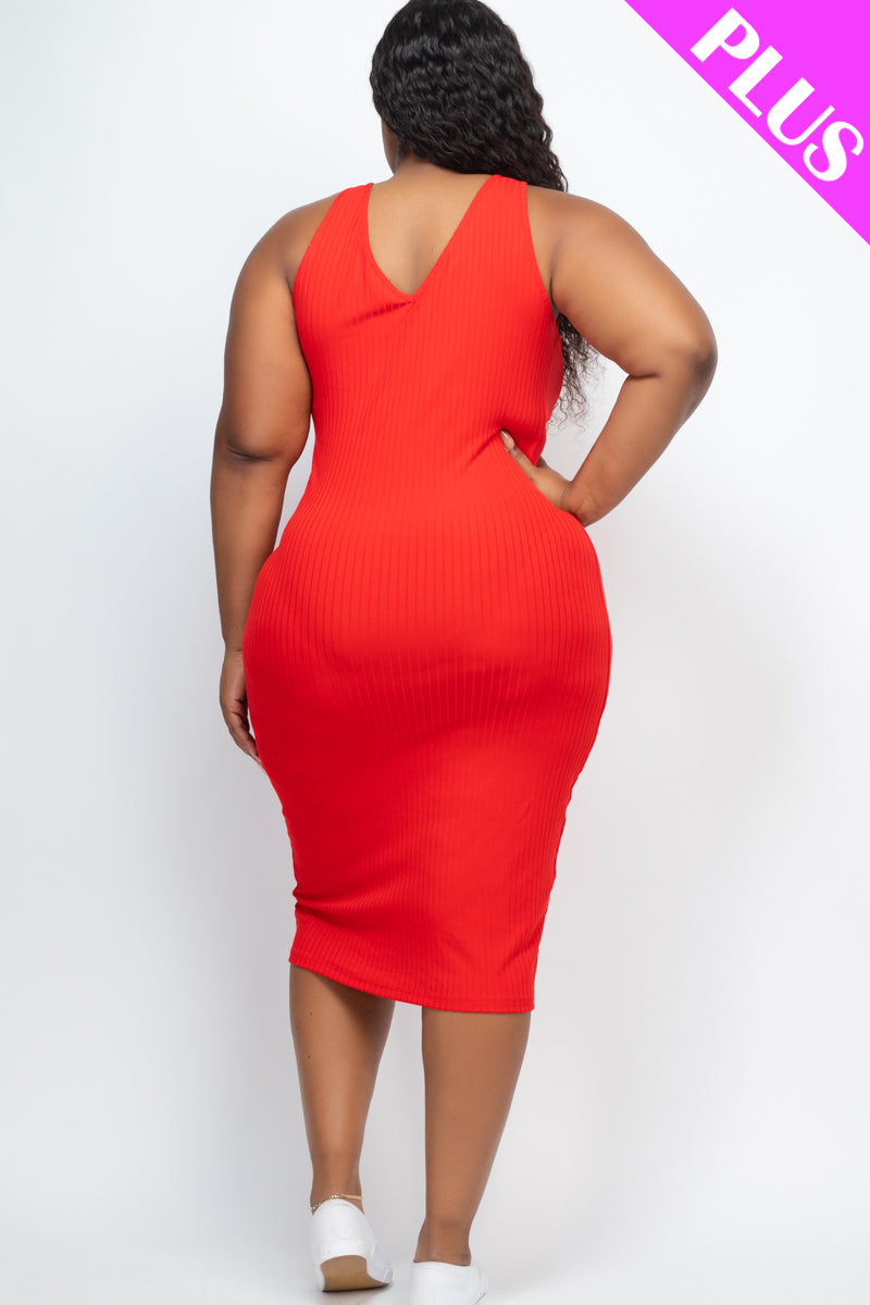 Plus Size Ribbed Sleeveless Bodycon Dress