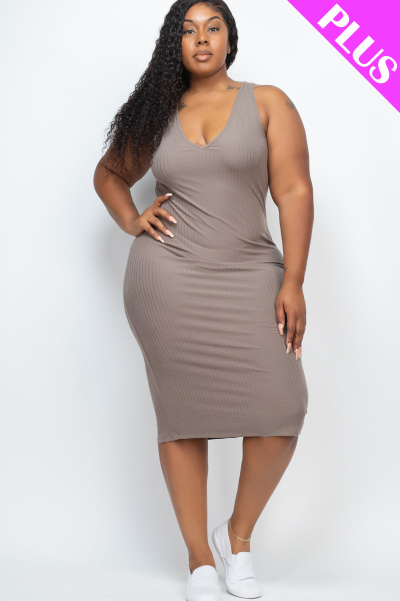 Plus Size Ribbed Sleeveless Bodycon Dress